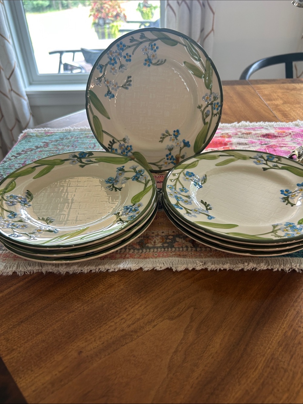 Lot of 7 Vintage FRANCISCAN Forget Me Not 8” Salad Plates 70s Flying F